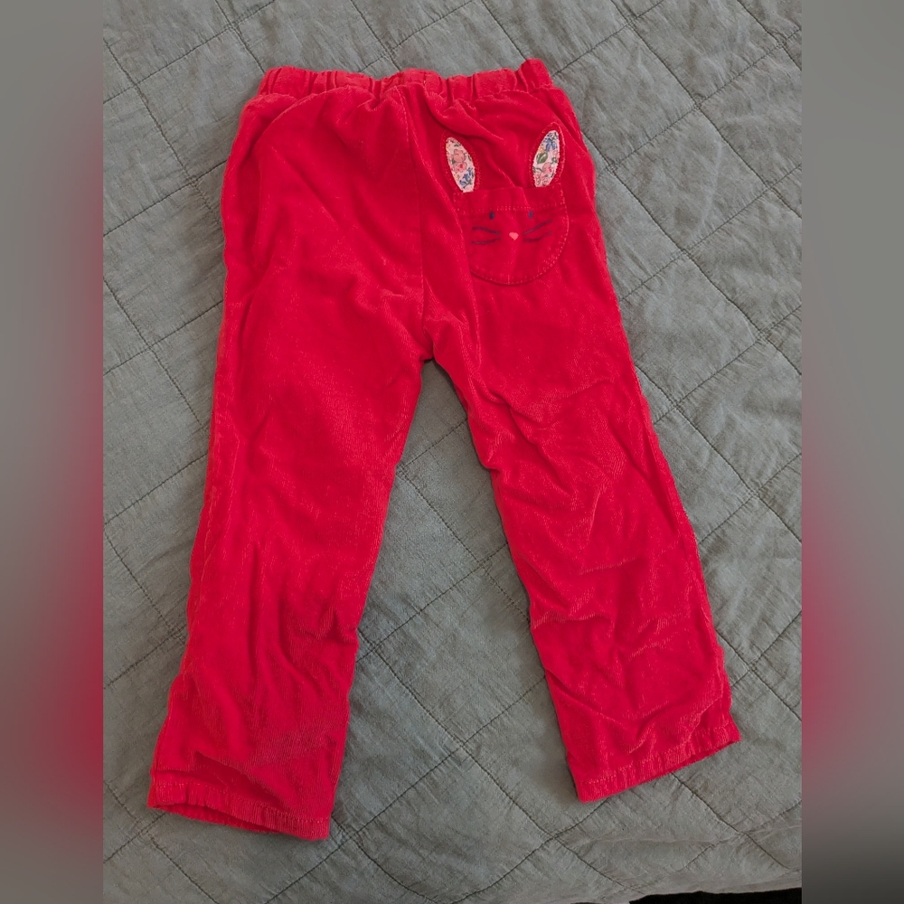Mini Boden Red Girls Corduroy Bunny Pocket Pants